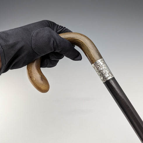 1925年 英国ヴィンテージ 紳士用ステッキ ホーンハンドル 純銀装飾 79cm C&S